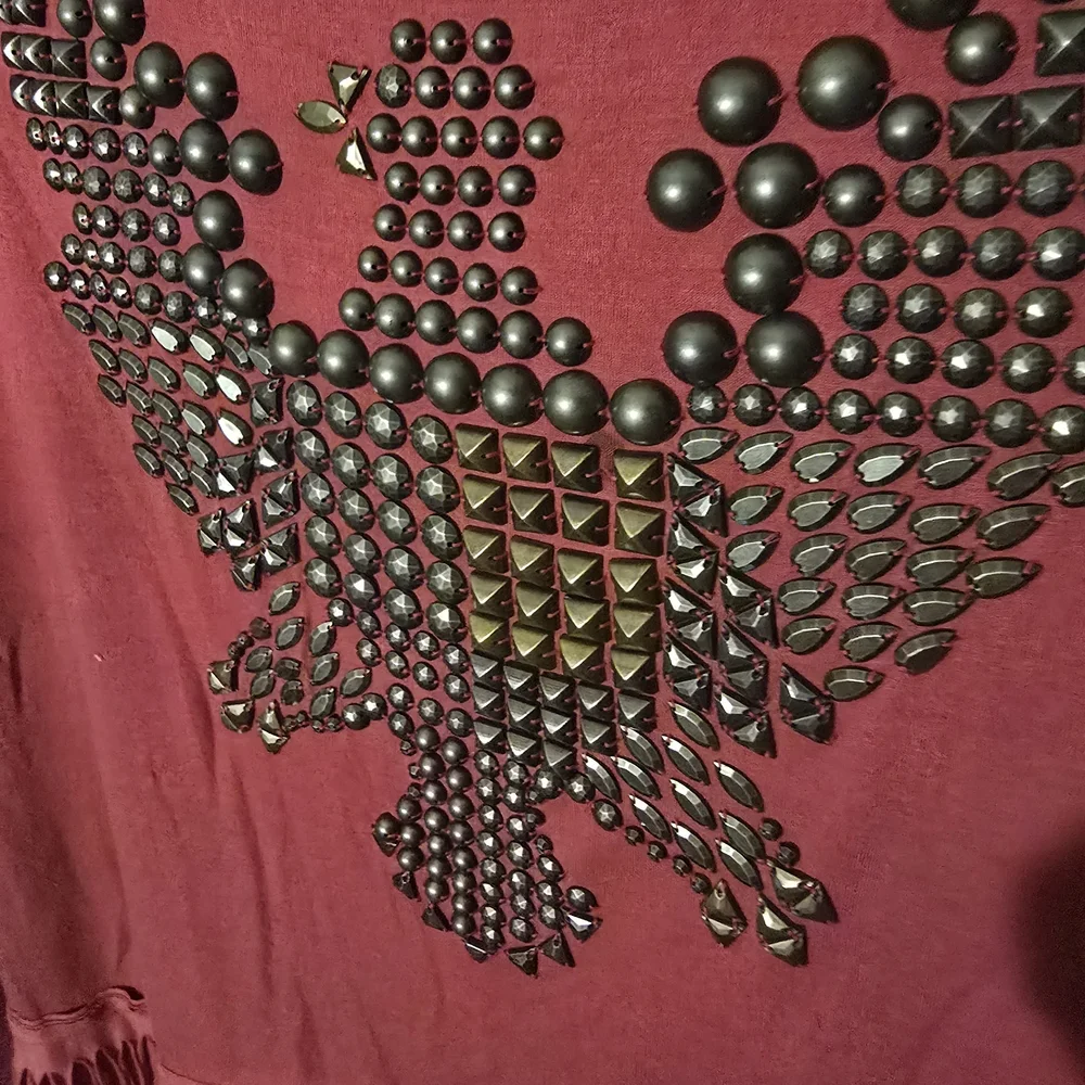 Double D Ranch Burgundy Studded Fringe Tee - Picture 2 of 4